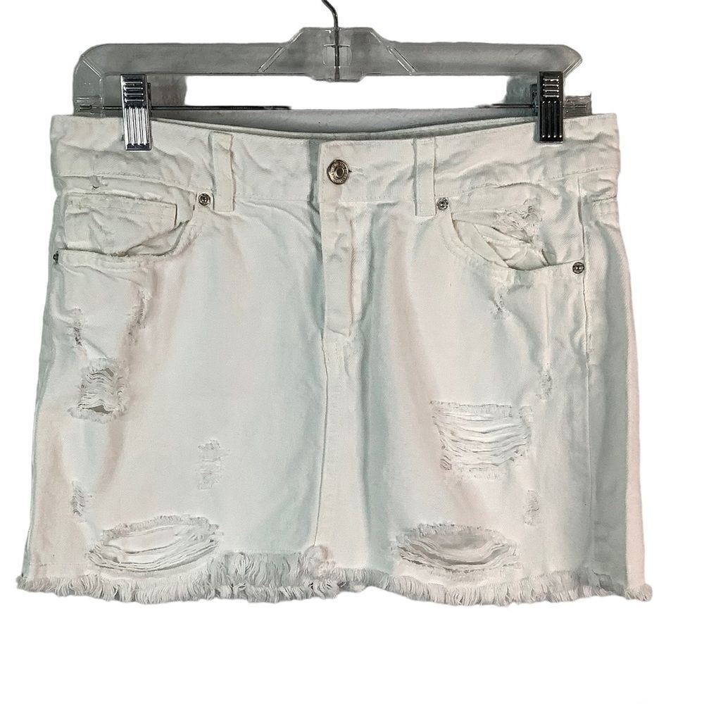 We The Free Distressed Raw Hem Denim Short Mini Summer Coastal Skirt Sz US 6